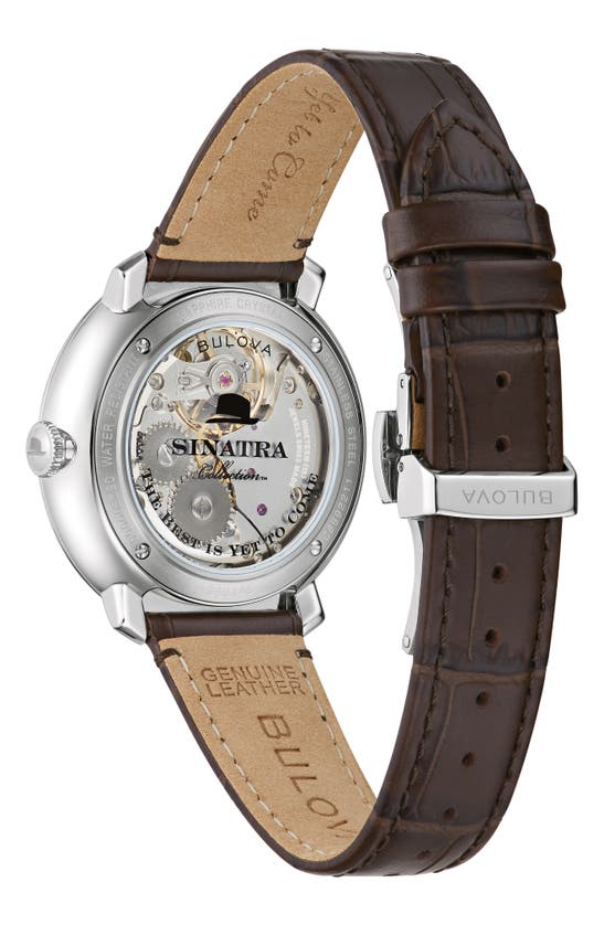 Shop Bulova Frank Sinatra The Best Is Yet To Come Leather Strap Watch, 40mm In Silverone