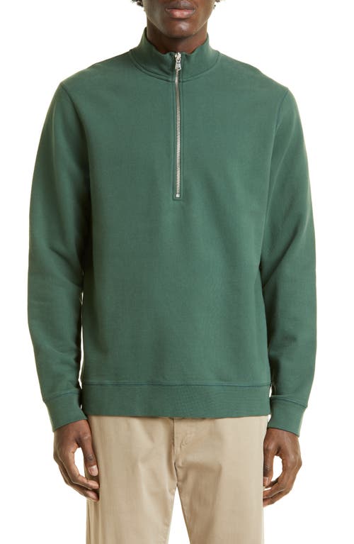 Half Zip Cotton French Terry Sweatshirt in Dark Green