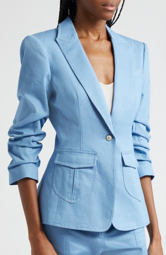 Shop Cinq À Sept Louisa Ruched Sleeve Blazer In Blissful Blue