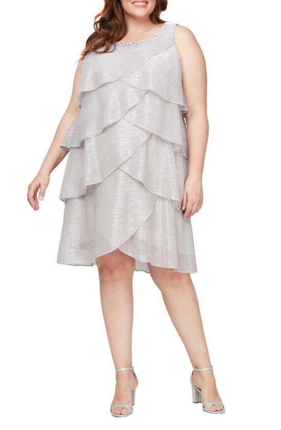 Sl Fashions Tiered Ruffle Dress With Jacket In Pearl