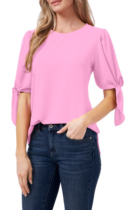 Cece Tie Sleeve High-low Blouse In Bright Peony