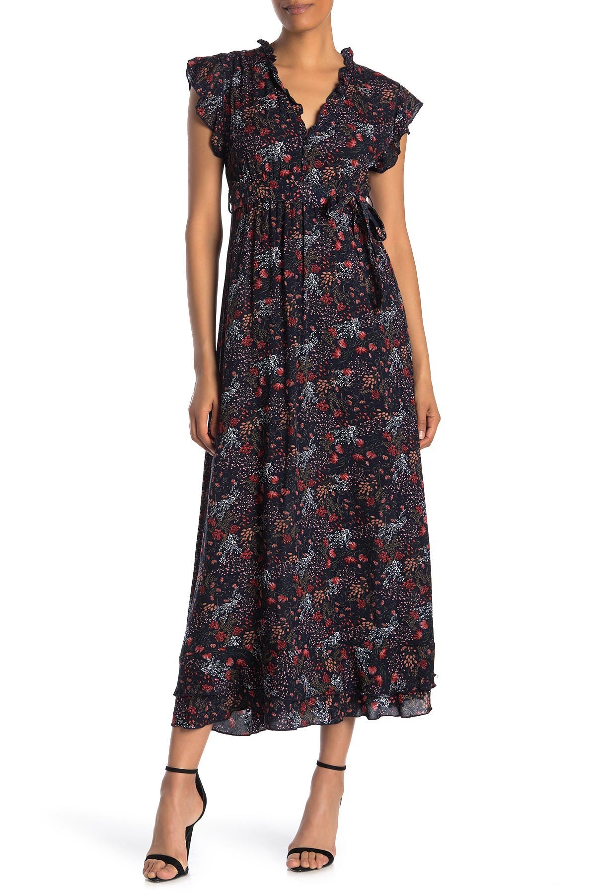 cap sleeve floral maxi dress