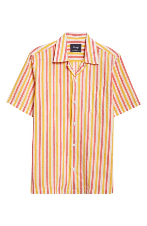 Block Stripe Cotton Camp Shirt in Yellow Pink Stripe