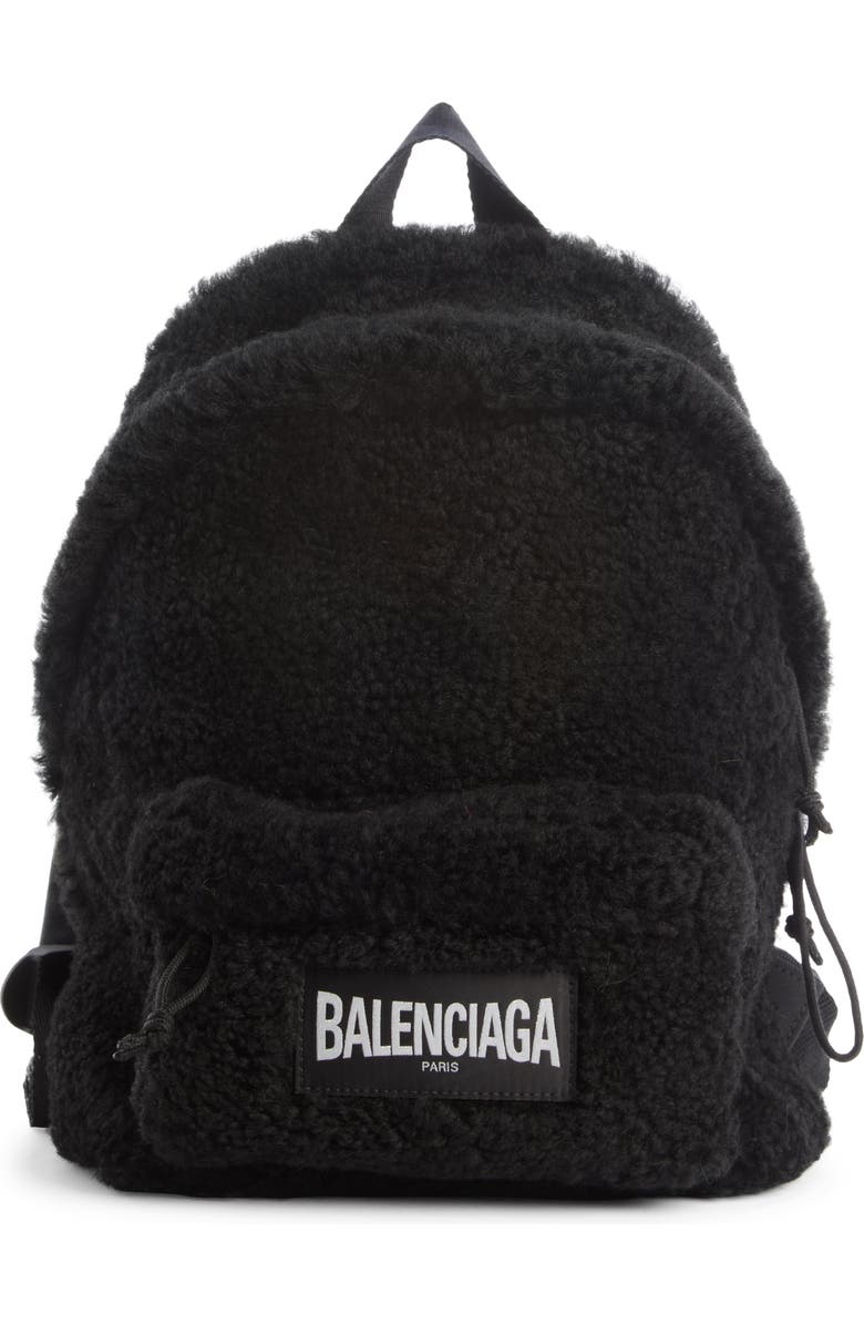 Balenciaga Logo Faux Shearling Backpack, Main, color, 