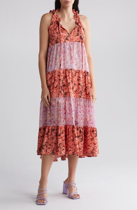 Sol Mate Mixed Floral Tiered Midi Dress