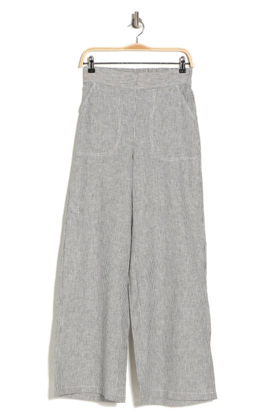 Max Studio Stripe High Waist Linen & Cotton Pants In Black/ Natural Mini Stripe