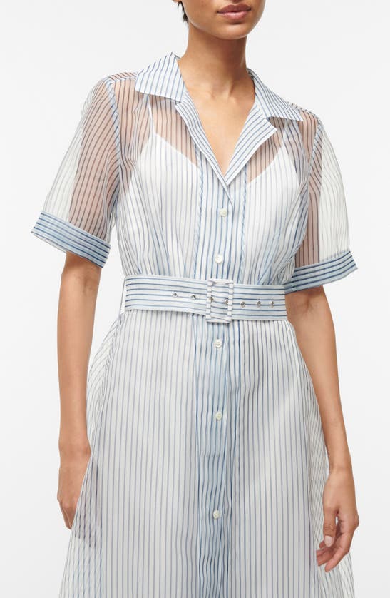 Shop Staud Stripe Short Sleeve Maxi Shirtdress In Ivory Micro Stripe