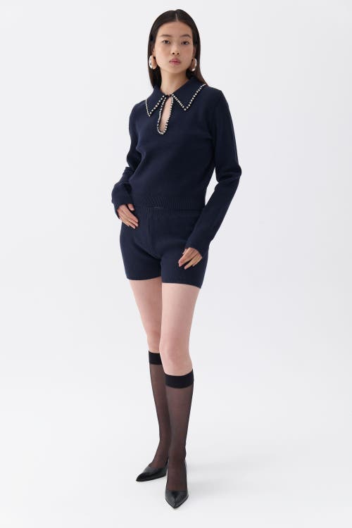 Shop Nocturne Shirt Collar Knit Sweater In Navy Blue