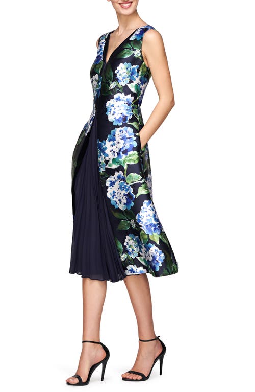 Shop Kay Unger Giavanna Floral A-line Midi Dress In Midnight Blue