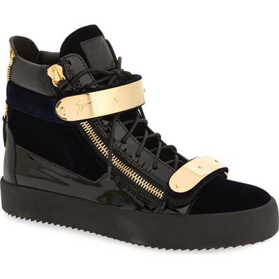 Giuseppe Zanotti Gold Bar High Top Sneaker, Blue