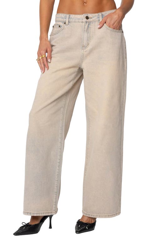 Edikted Dusty Low Rise Wide Leg Jeans In Beige