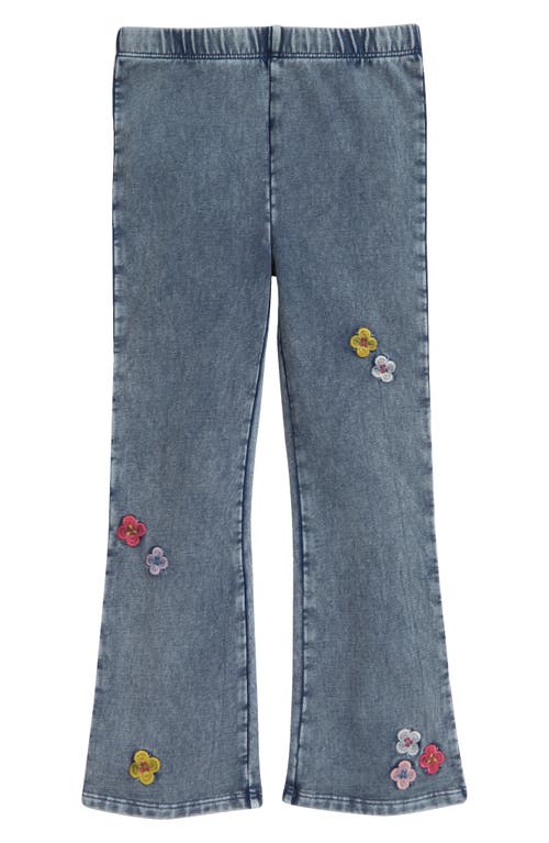 Tucker + Tate Kids' Floral Embroidered Pull-On Bootcut Knit Pants in Mid Indigo Wash- Flowers
