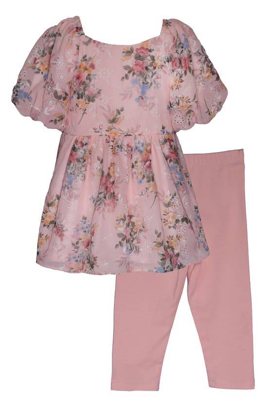 Shop Bonnie Jean Kids' Eyelet Chiffon Tunic & Pants Set In Blush