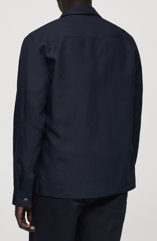 Mango Lyocell & Linen Button-up Overshirt In Dark Navy