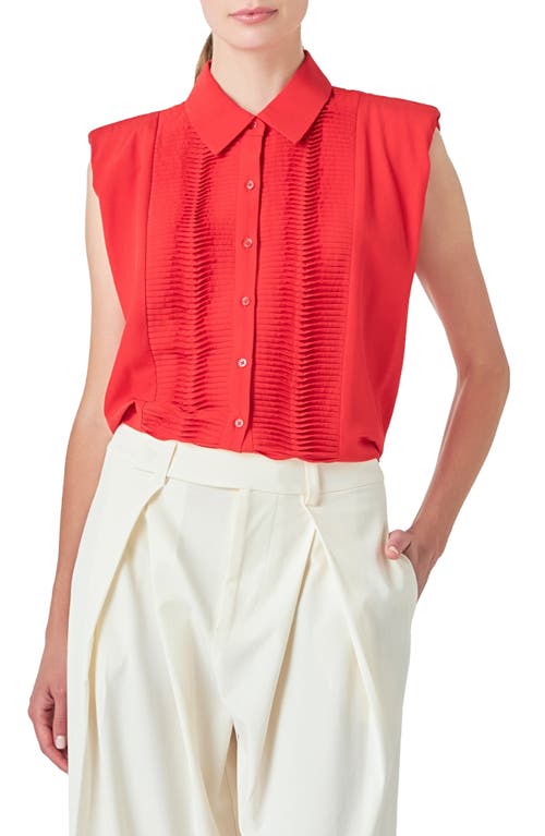 Endless Rose Pintuck Sleeveless Button-up Shirt In Red