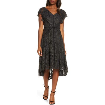 Taylor Dresses Metallic Lace High/low Dress, Black