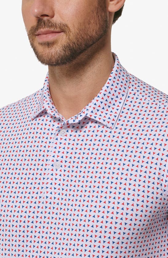 Shop Mizzen + Main Mizzen+main Versa Geo Print Performance Golf Polo In Hibiscus Geo Print