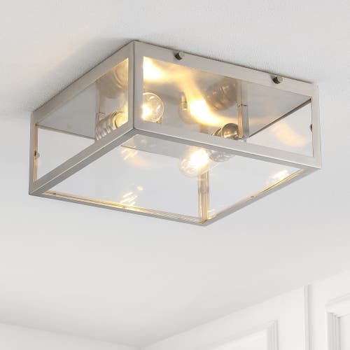 Jonathan Y Grayson 2-light Bohemian Farmhouse Iron/glass Led Flush Mount In Nickel
