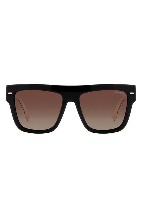 55mm Flat Top Sunglasses in Black White/Brown Polar