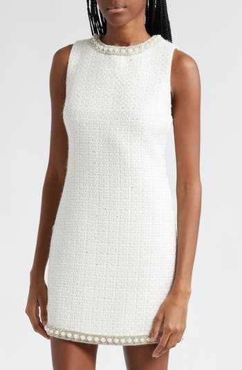 Alice + Olivia Coley Beaded Sleeveless Tweed Minidress