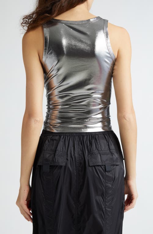 Diesel ® T-lynys Logo Cutout Foiled Jersey Tank In Deep Silver/black