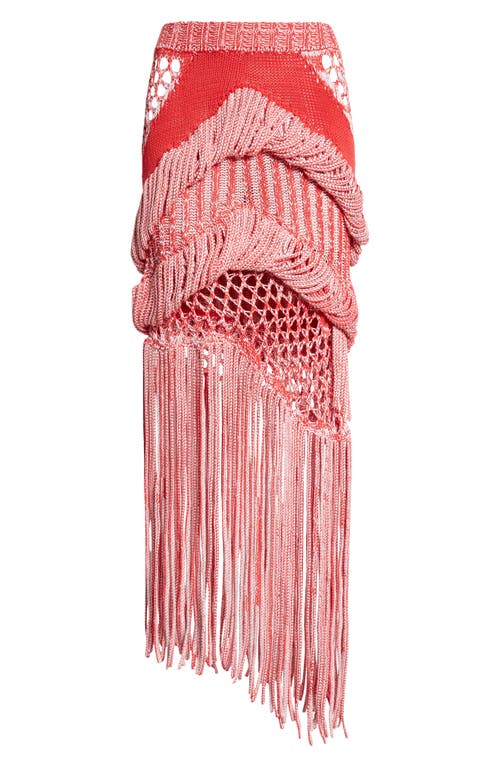 Shop Diotima Medusa Loop & Fringe Crochet Midi Skirt In Hibiscus-white