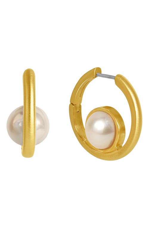 Floating Cultured Pearl Hoop Earrings in Pearl/Gold