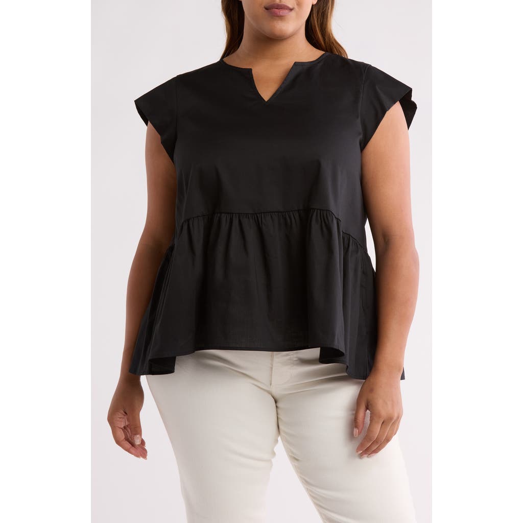 Shop Renee C Peplum Poplin Top In Black