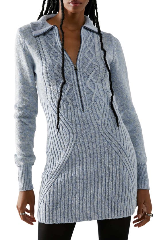 Free People Mont Blanc Long Sleeve Mini Sweater Dress In Vintage Blue Combo