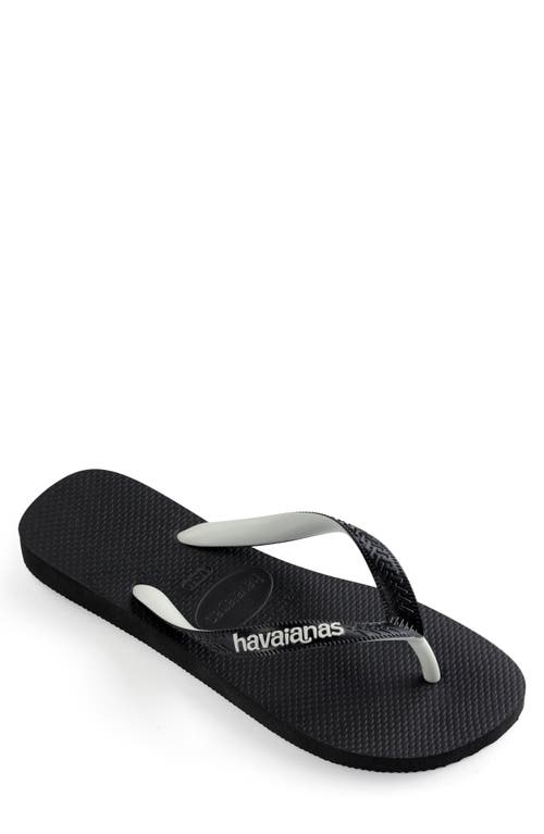 Havaianas Navy Blue And White Nautical Top Flip Flops In Black/black