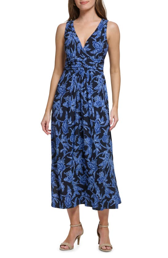 TOMMY HILFIGER FEATHERED FLORAL SLEEVELESS MAXI DRESS