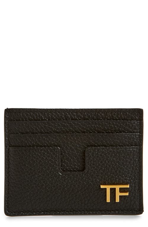 TOM FORD T-Line Soft Grain Leather Card Holder in Black at Nordstrom