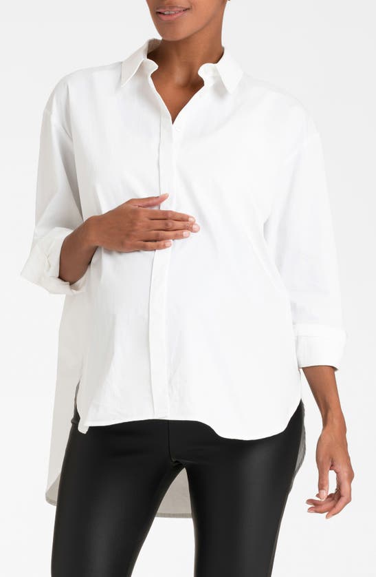 Shop Seraphine Button-up Cotton Maternity Shirt In White