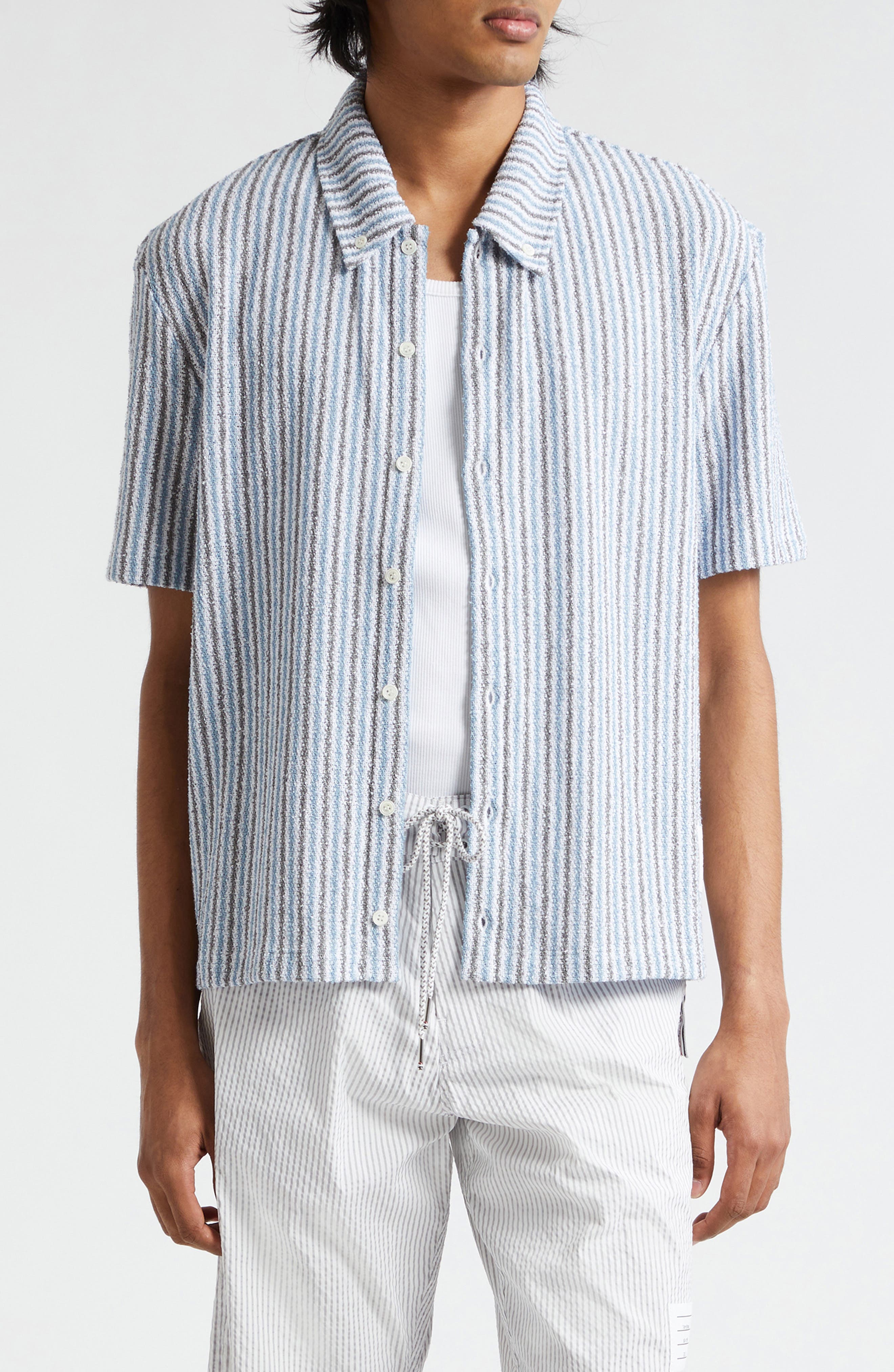 Thom Browne White amp; Blue Striped Polo