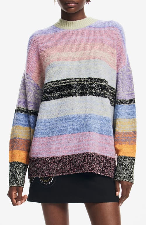 Desigual Striped Knit Sweater In Purple Multi Mix