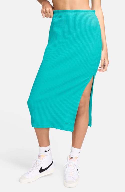 Shop Nike Side Slit Rib Midi Skirt In Dusty Cactus/dusty Cactus