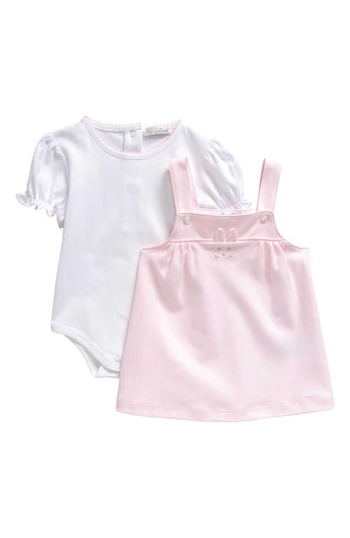 Shop Kissy Kissy Bunny Cotton Bodysuit & Overall Dress Set In Pink/white