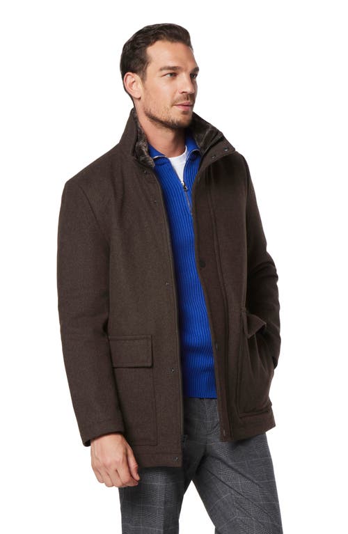 Shop Andrew Marc Wool Blend Faux Fur Collared Jacket In Hickory