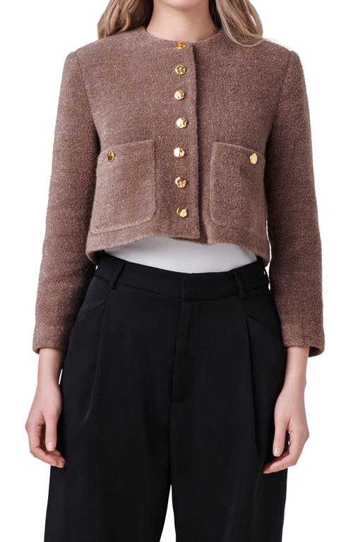 Crop Knit Jacket in Brown