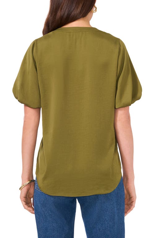 Shop Vince Camuto Hammered Satin Puff Sleeve Top In Olive Moss