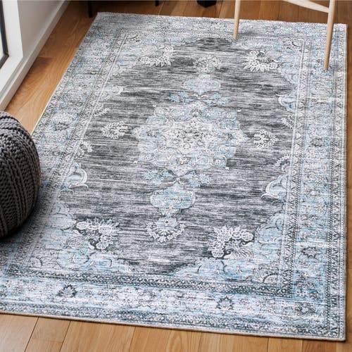 Jonathan Y Bausch Bohemian Distressed Chenille Machine-washable Area Rug In Dark Gray/blue