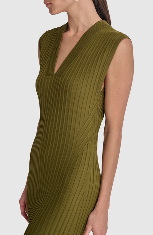 Shop Dkny Sleeveless Wide Rib Sweater Dress In Dark Olive