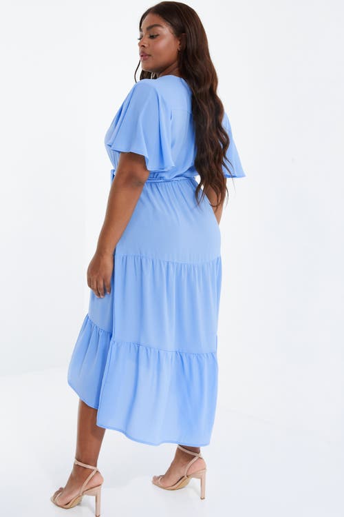 Shop Quiz Crepe Tiered Wrap Dip Hem Dress In Blue