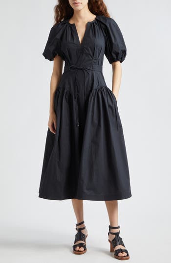 ULLA JOHNSON ULLA JOHNSON CARINA PUFF SLEEVE COTTON MIDI DRESS