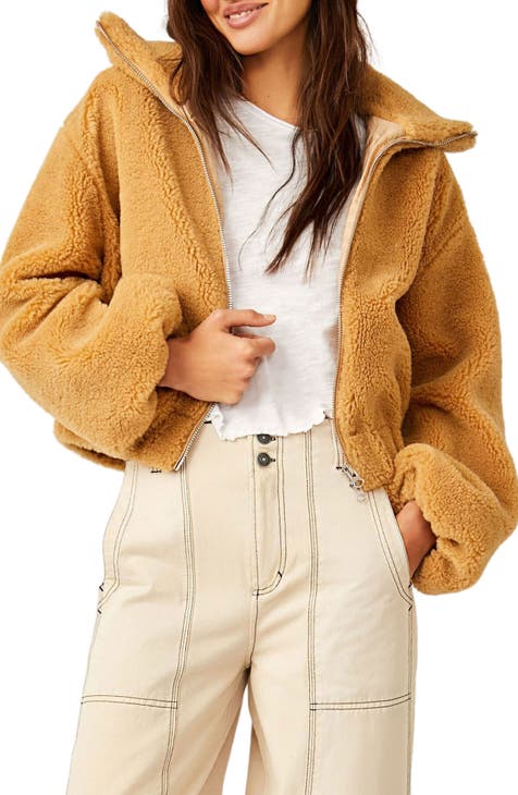 Women's Petite Luxe Faux Fur Hood Sporty Cropped Coat