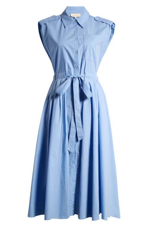 Melloday Tie Waist Poplin Midi Shirtdress In Denim Blue