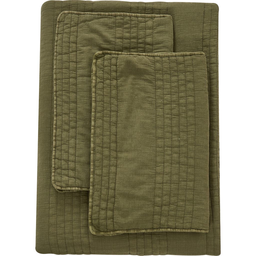 Melange Home Stone Washed Quilt & Sham Set In Olive Green
