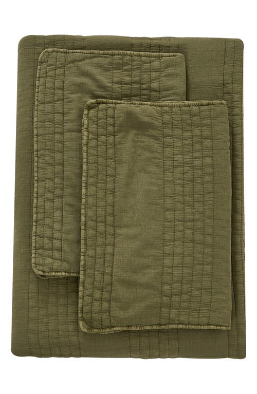 Melange Home Stone Washed Quilt & Sham Set In Olive Green