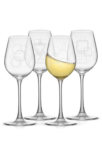 Joyjolt Geo Crystal Set Of 4 White Wine Glasses In Clear