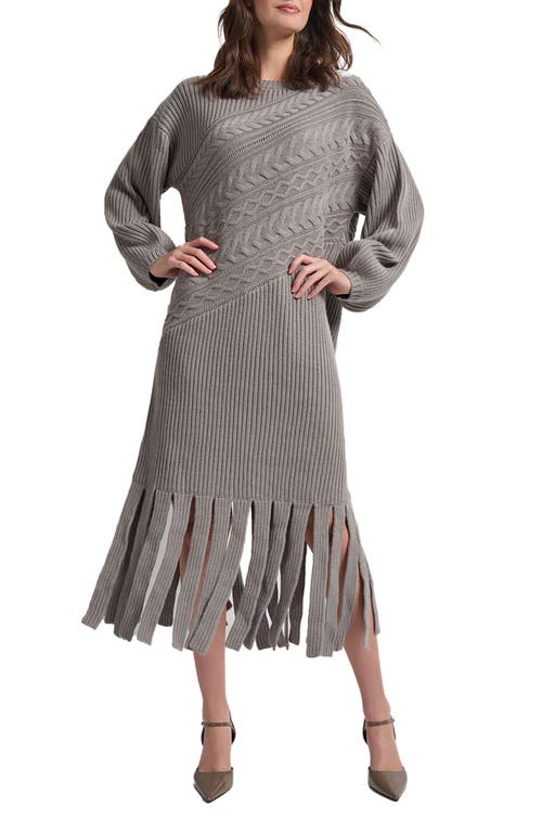 Misook Cable Stitch Long Sleeve Sweater Dress in Mink 